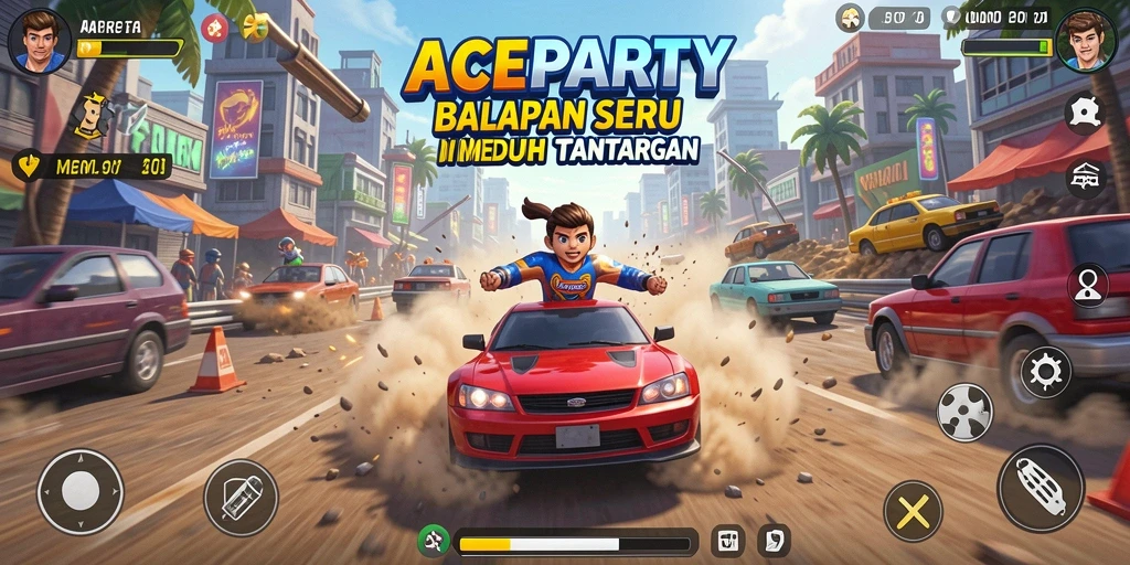 Screenshot gameplay <strong>ACEPARTY</strong> menunjukkan adrenalin balapan yang mendebarkan.