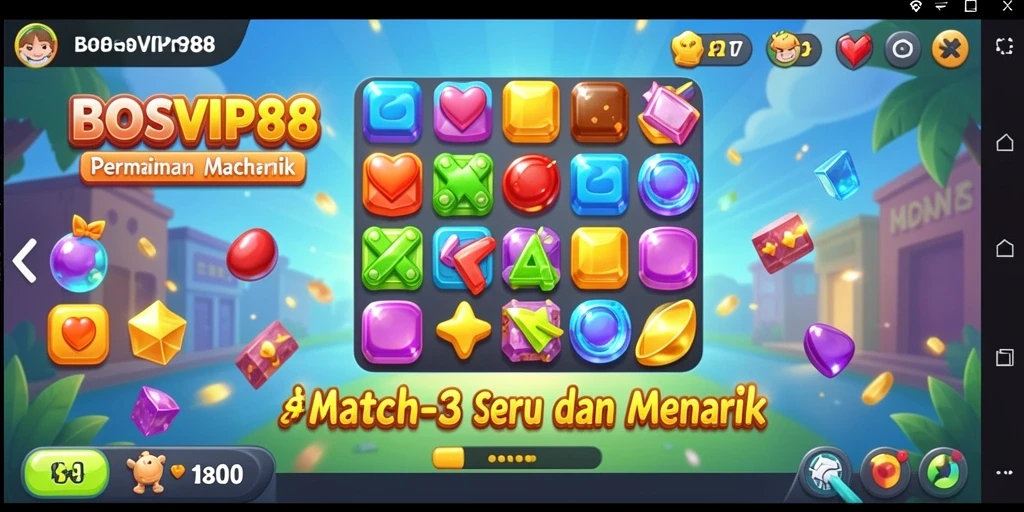 Tangkapan layar gameplay BOSVIP88 yang menampilkan tantangan Match-3.