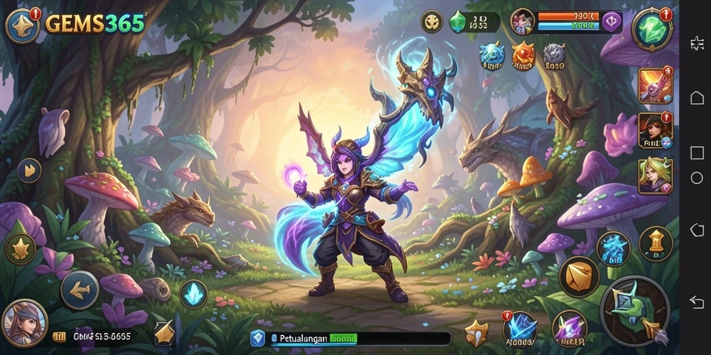 Tampilan gameplay GEMS365 yang penuh aksi dan petualangan.