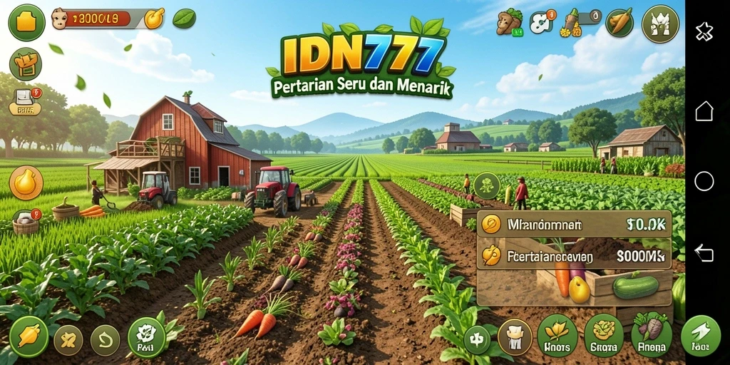 Tangkapan layar IDN777 menampilkan aktivitas bertani yang menyenangkan.