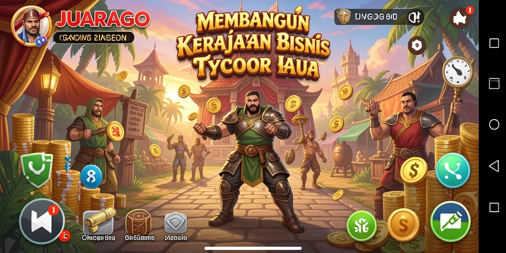 Tampilan gameplay JUARAGO yang menarik dan interaktif dalam membangun kerajaan bisnis.
