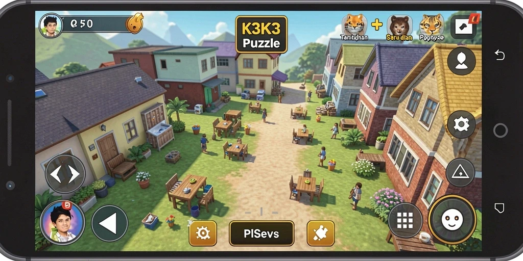 Screenshot gameplay K3K3 menampilkan tingkat tantangan yang menarik.