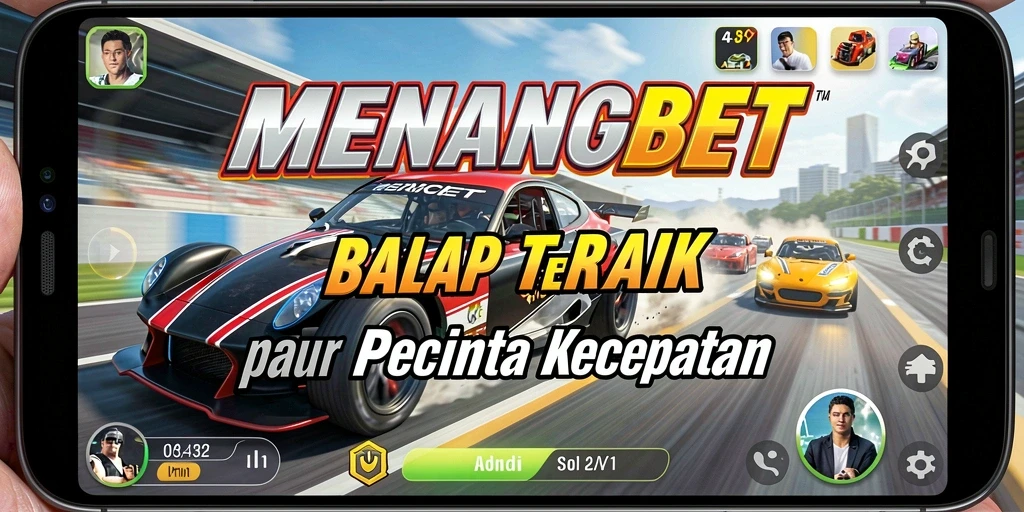 Tampilan gameplay MENANGBET dengan berbagai kendaraan balap melaju kencang.