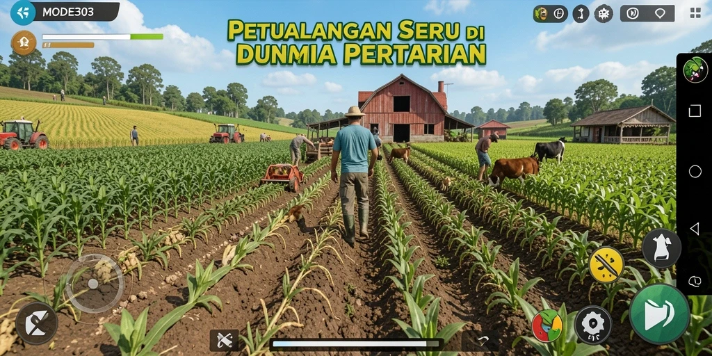 Tampilan gameplay <strong>MODE303</strong> yang menampilkan aktivitas pertanian yang seru.