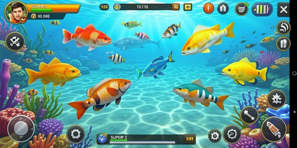 Gameplay seru menangkap ikan dengan beragam senjata di dalam laut.