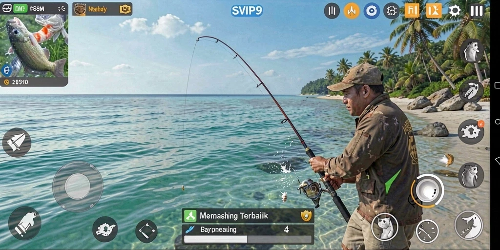 Gameplay SVIP9 yang mengasyikkan saat menangkap ikan.